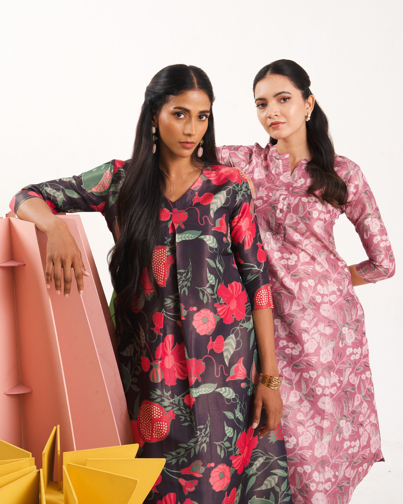 Tara Floral Printed Black Co-Ord set with Three-Quarter Sleeves