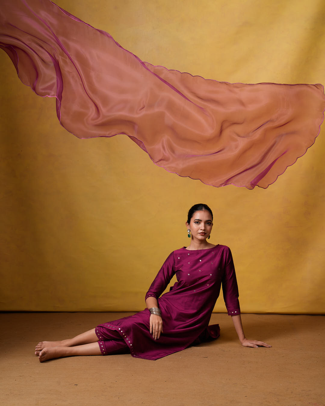 Vinmeen Plum Suit Set with Organza Dupatta