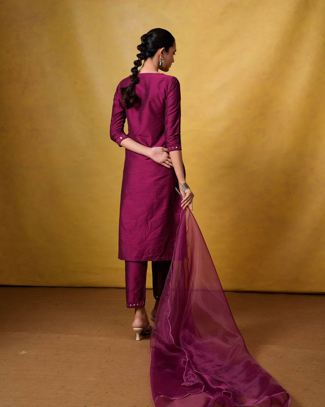 Vinmeen Plum Suit Set with Organza Dupatta
