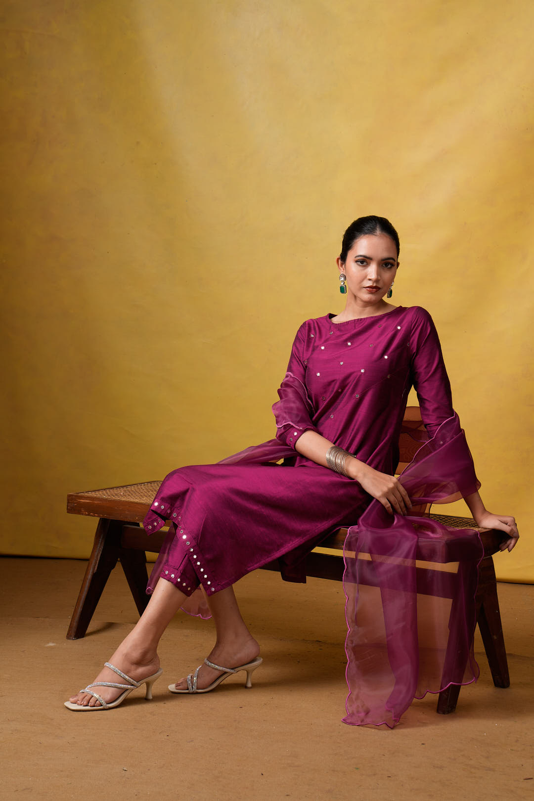 Vinmeen Plum Suit Set with Organza Dupatta