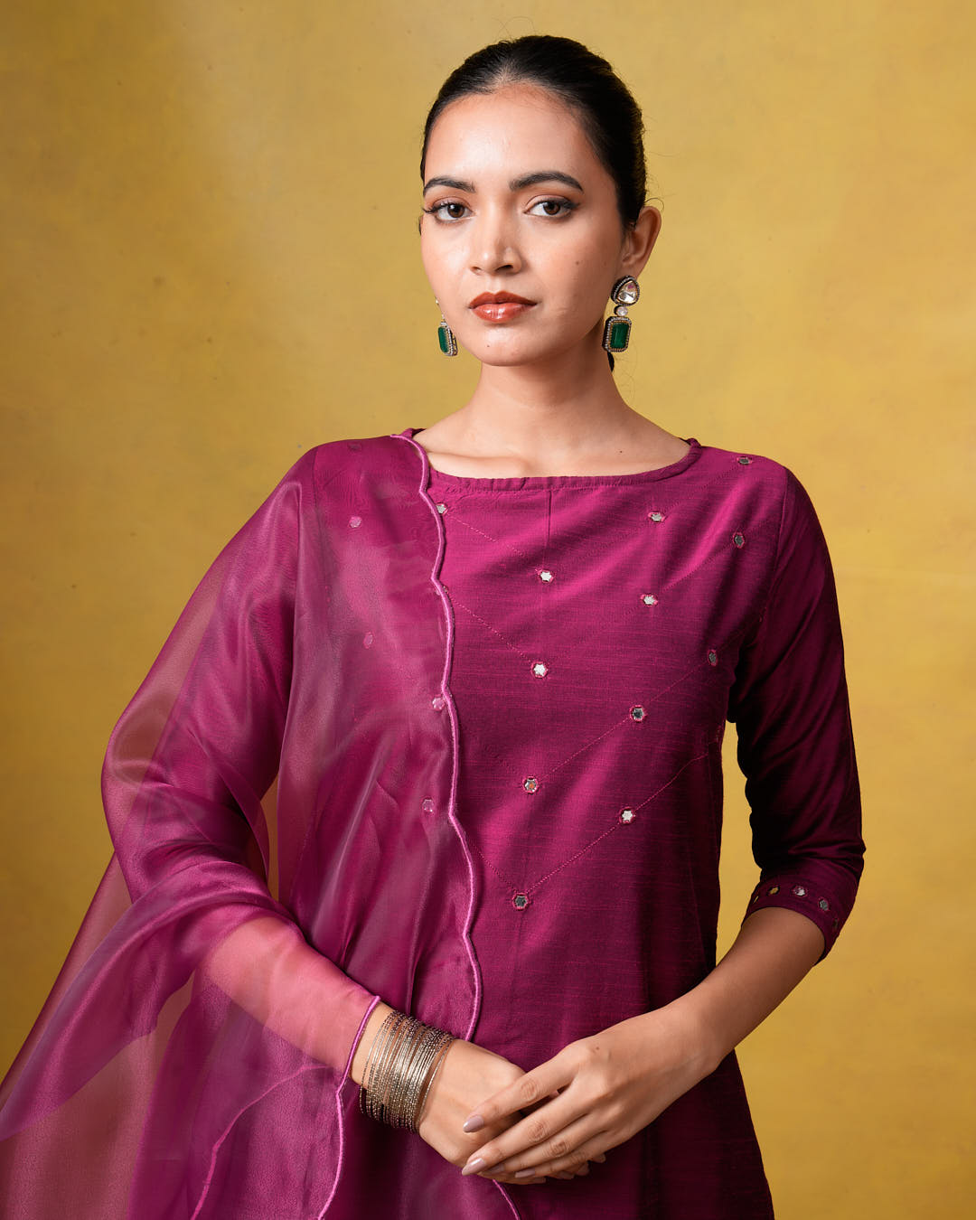 Vinmeen Plum Suit Set with Organza Dupatta